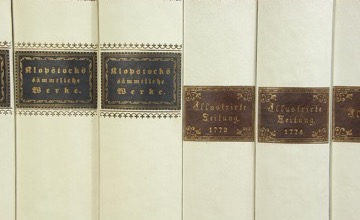 Leather book spines on panel